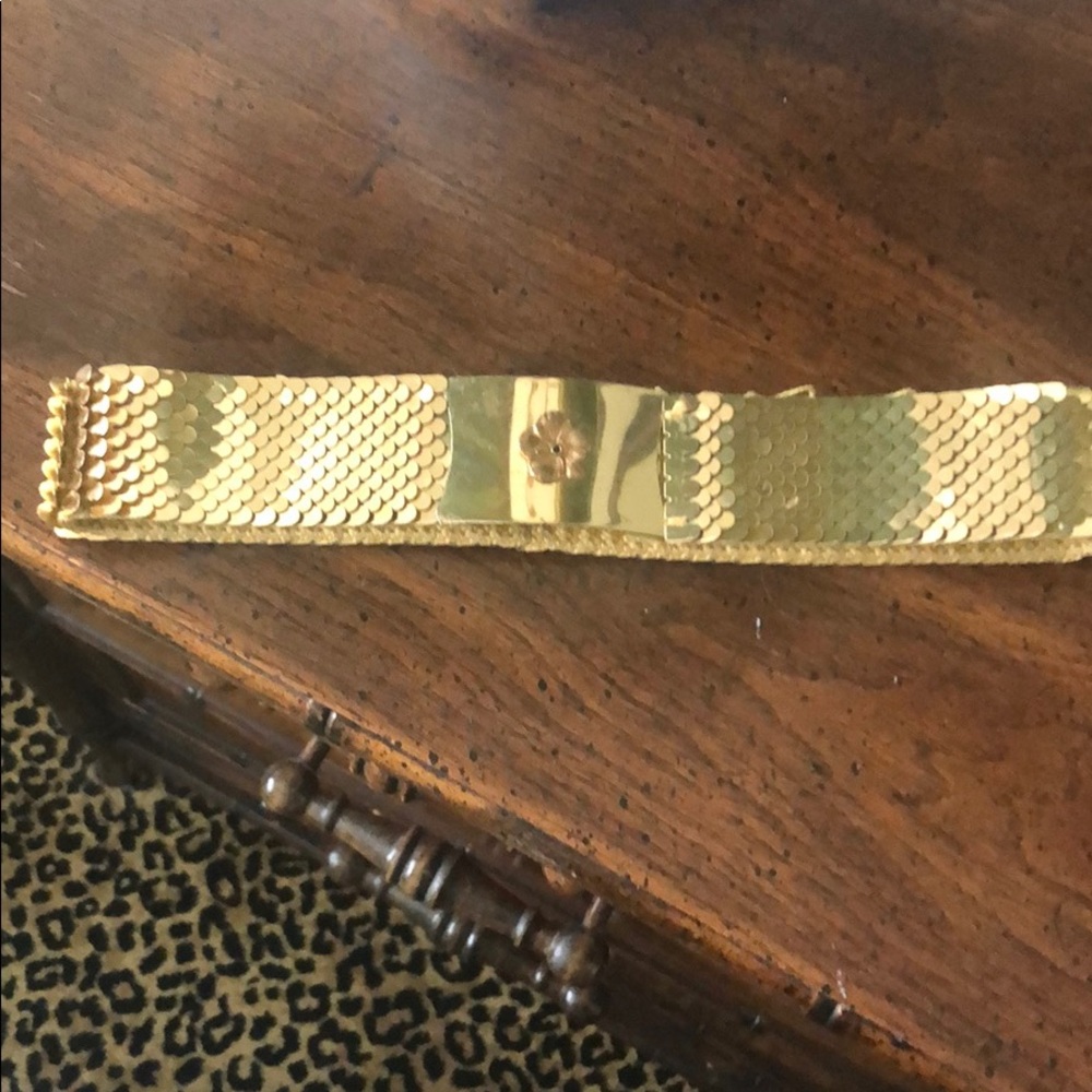 Vintage sequin gold belt with flower buckle